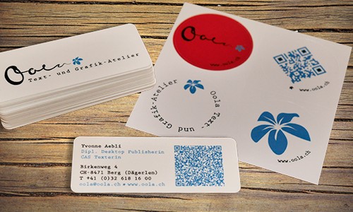 Visitenkarten und Sticker <br class="clear" />Oola Text- und Grafik-Atelier